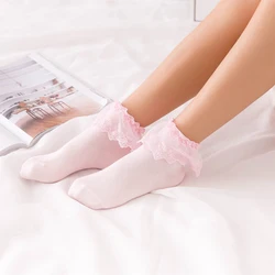 Socks Cute  Ruffle Lace Soft and Comfortable Sweet Vintage Lolita Cotton Nude Ankle Korean Style Women Frilly Socks White Socks