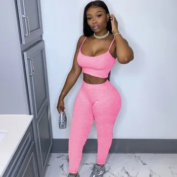 

Casual Women Two Piece Set Sportwear Cro Top and Bodycon Pants Set for Women Sweat Suits Women Matching Sets Tracksuit Outfits