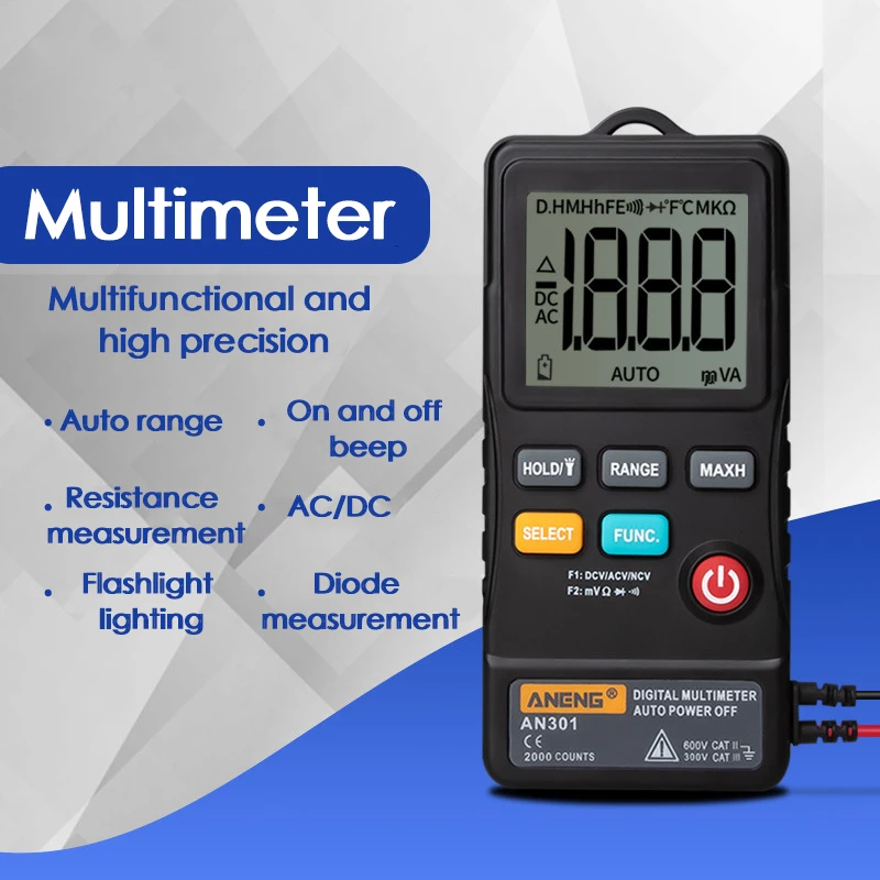 Black red mini digital multimeter portable ac dc voltmeter resistance