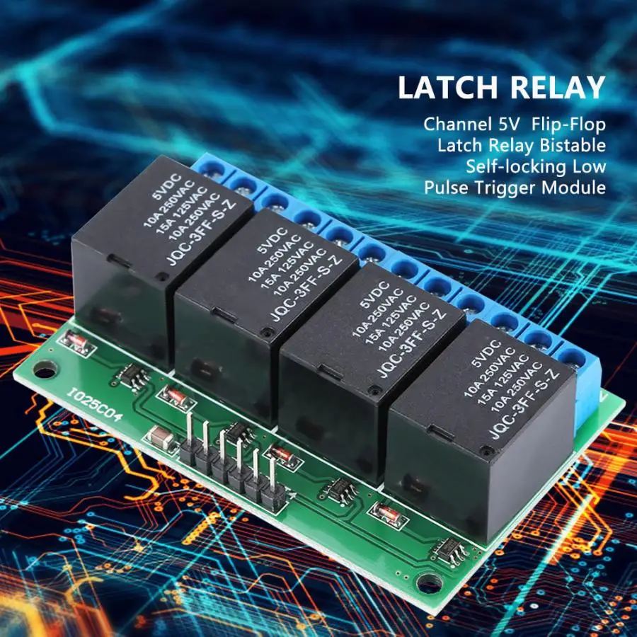 

4 Channel 5V Flip-Flop Latch Relay Bistable Self-locking Low Pulse Trigger Module MCU Control