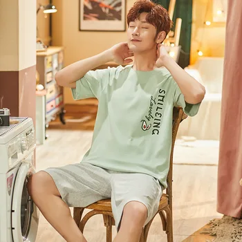 

Men Summer Cotton Short-sleeved Shorts Pajamas Set Thin Section Home Suit Multi Styles L-xxxl Plus Sizes Mens Sleepwear Pajamas