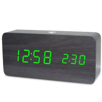 

Voice Control LED Alarm Clock Digital Thermometer Wooden Backlight Wood Retro Glow Clock Table Luminous Alarm Clocks