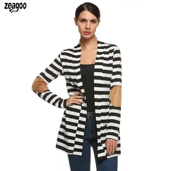 

Women Front Open Coats Long Sleeve Striped Loose Casual Outwear Spring Autumn Cotton Coat