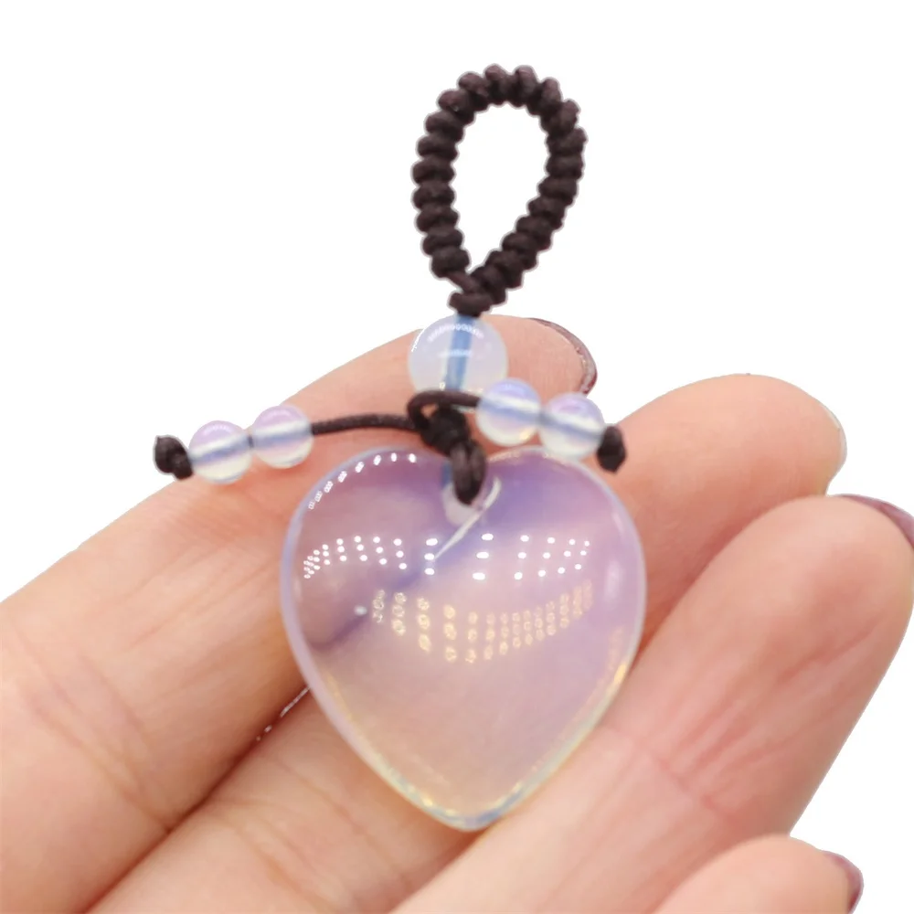 Natural Stone Keychain Charms Heart Red Agates Amethysts Opal Pendants for Jewelry Making Necklace Keychain Gift