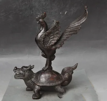 

wedding decoration old chinese fengshui bronze animal phoenix bird Dragon turtle god beast statue