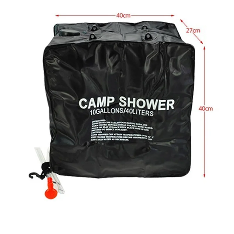 40L Camping Picnic Shower Water Bag Portable Solar Heating Outdoor Camp Shower Bag with Water Pipe Camping Hiking Travel