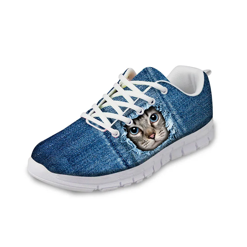 

HYCOOL Personality Women Shoes Flat Blue Cat Dog Print Fashion Comfortable Female Spring Summer Lady Light Running Sneakers