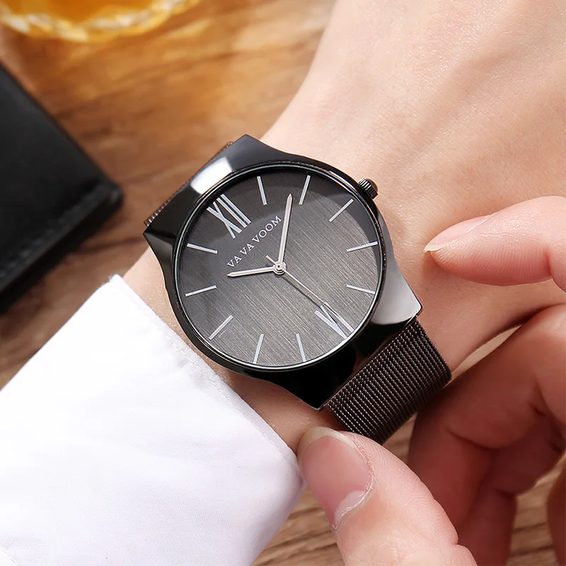 

VA VA VOOM Brand Fashion Nordic Simple Watch Men Watch 2020 Steel Mesh Belt Quartz Wrist Watch Men Casual Waterproof Clock Male