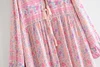 Vintage Chic women vestidos elegant pink floral print beach Bohemian  Midi dress Ladies Summer Boho rayon happie  dress ► Photo 3/5