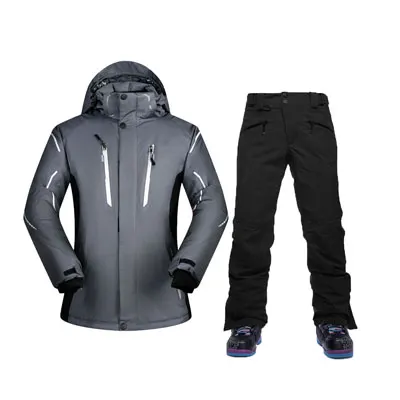 SAENSHING ski suit snow pants+ Ski Jacket Snowboard jacket Waterproof Super Warm Mountain Skiing jacke Snowboarding suit Winter - Цвет: greyblack