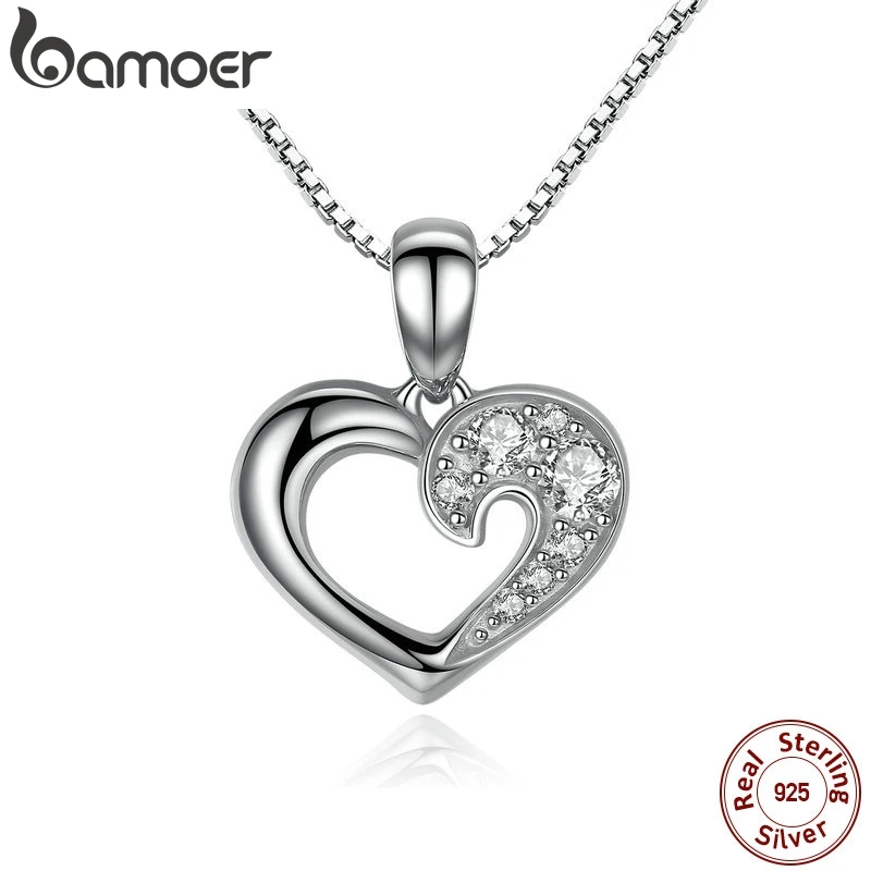 Женское Ожерелье с кулоном BAMOER из серебра 925 пробы сердечком высокое качество