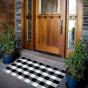 

Buffalo Plaid Door Rug Checkered Outdoor Rug Soft Stripe Square Black And White Carpet Rug For Living Room Kitchen Bathroom