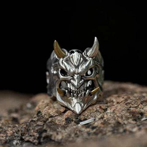 Men's Horror Anger Skull Ring Vintage Punk Biker Skeleton Rings for Men Women Party Jewelry Christmas Gifts For Him