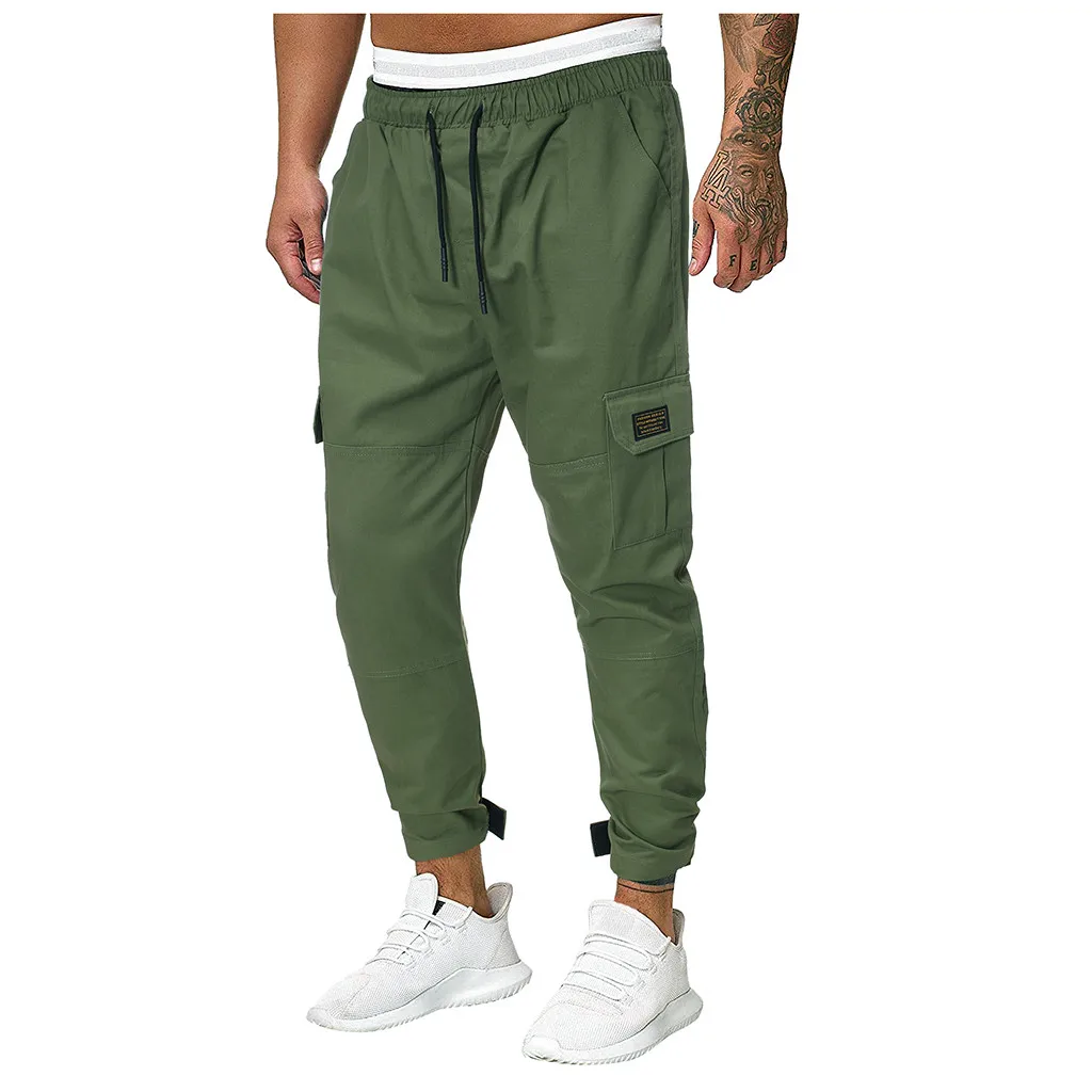 WOMAIL Fahion Splicing Men's Casual Pants Loose Straight Loose Pure Color Overalls Elastic Waists Autumn Straight Party Pants