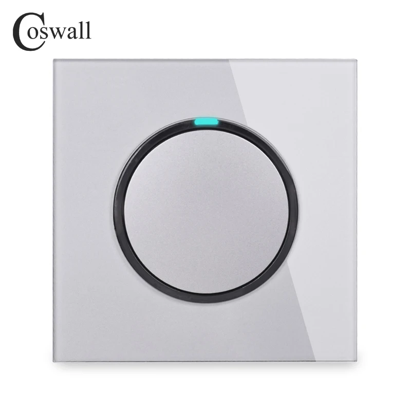 Серый Coswall 1 комплект 1 способ случайный щелчок вкл/выкл настенный светильник с Светодиодный индикатор закаленное стекло панель 16A серый - Цвет: Серый