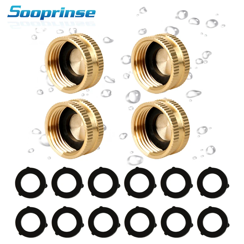 

Sooprinse Garden Hose Female End Cap, Brass Spigot Cap, 3/4 Inch, 4-Pack with Extra 12 Washers High pressure washer car washing