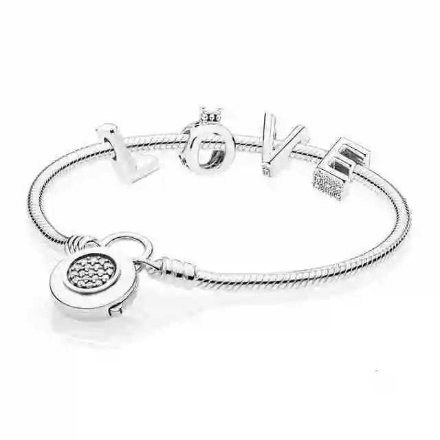 

100% 925 silver sterling 597092cz rau0486 Love Crown charm letter soft time bracelet with lock signature a set