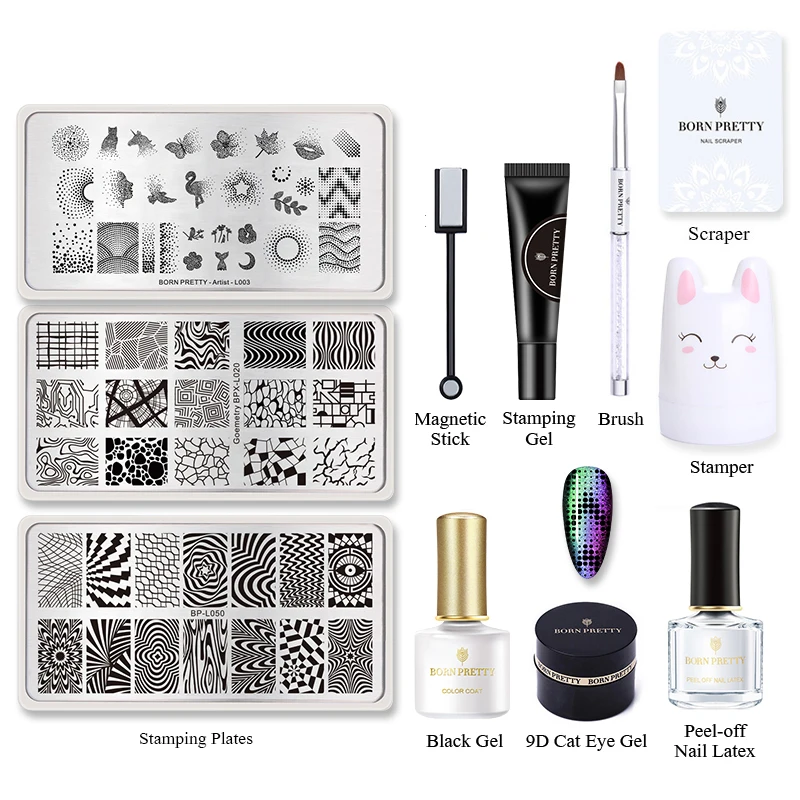 BORN PRETTY 9D Cat Eye Gel Nail Polish Set Magnetic Gel Stamping Soak Off UV Gel 4