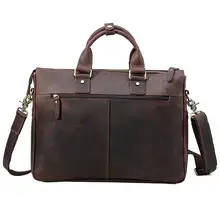 tiding Designer Handmade Leather Briefcase 15.6'' Laptop Document Bag Men's Handbag Vintage Messenger Shoulder Bags Brown 1096