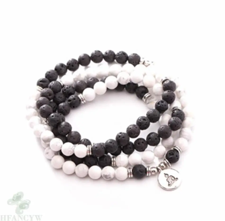 6 мм Лава камень Howlite 108 бусины драгоценный Mala браслет ручной работы буддизм