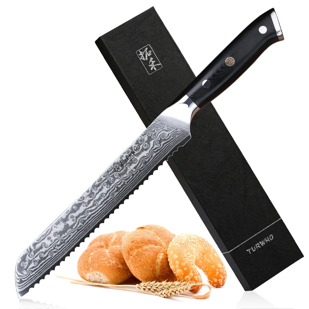 TURWHO 8" inch Bread Knife 67 layers Damascus Stainless Steel Kitchen