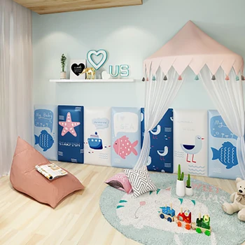 

60*30cm Kids Room Wall Mat Self-adhesive 3D Wall Stickers Thicken Tatami Painting Mat Children's Bedroom Bed Soft Cushion