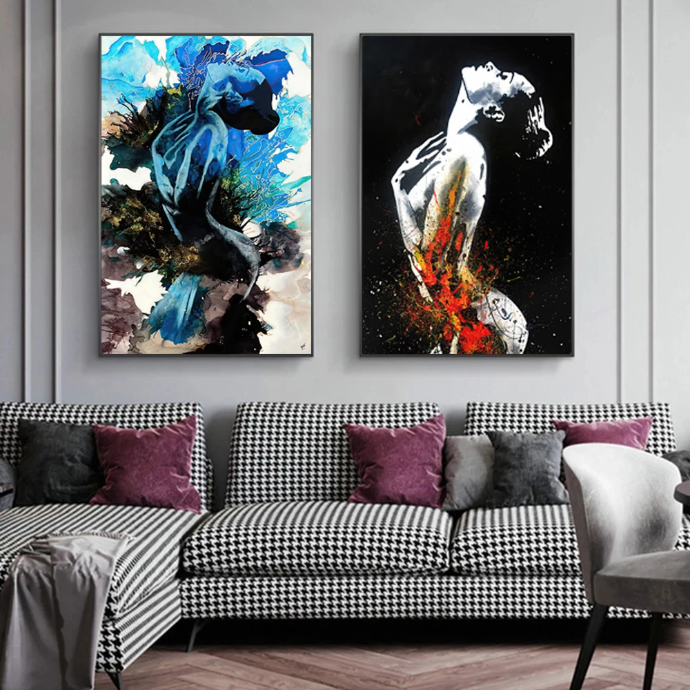 Blue Abstract Art Figure Girls Canvas Painting On The Wall Posters Prints Pictures for Living Room Home Cuadros Decor | Дом и сад