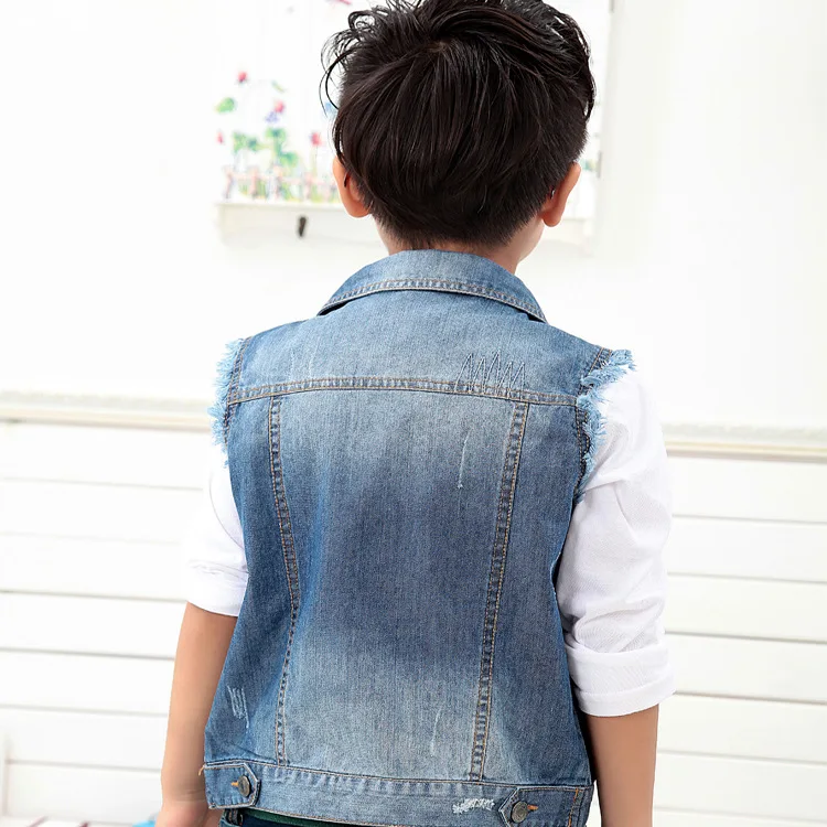Детская одежда; коллекция года; сезон весна-осень; стиль; джинсовый жилет для мальчиков; Детский Повседневный жилет; топы; детская куртка