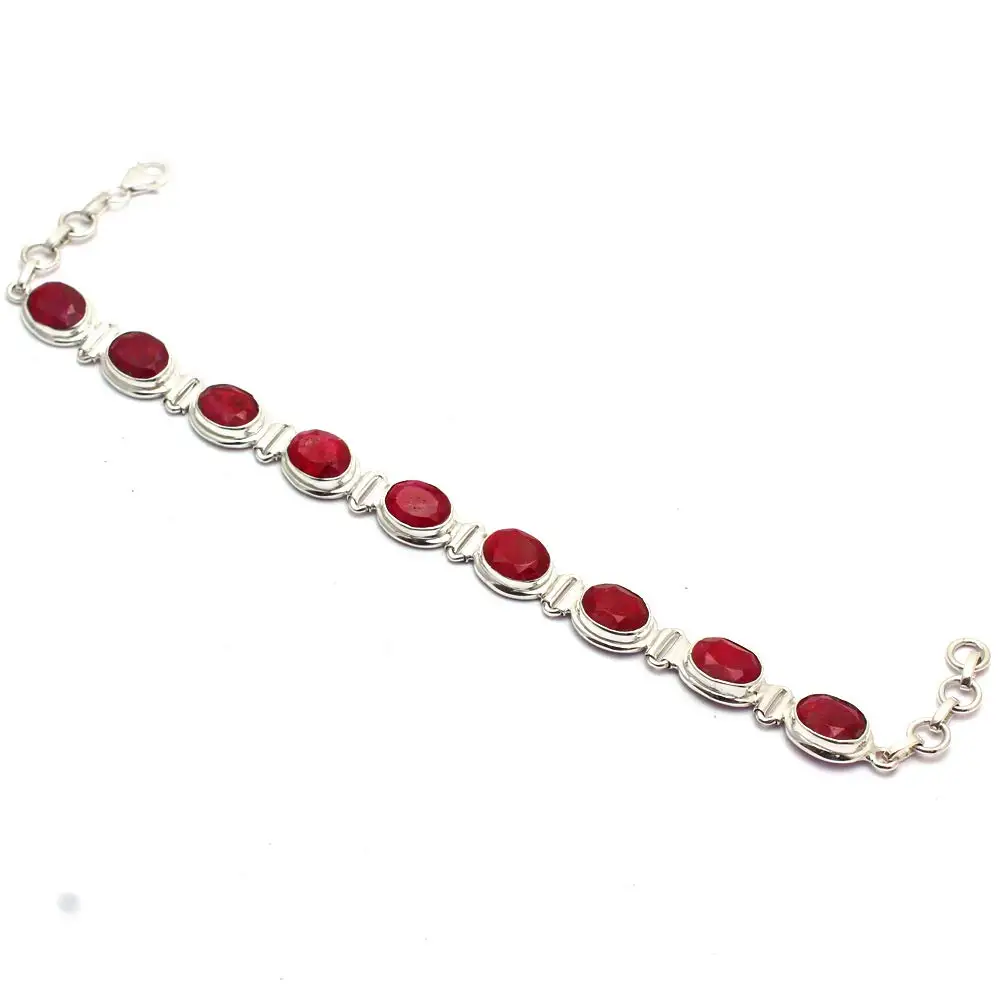 

Genuine Ruby Bracelet 925 Sterling Silver, 21.5 cm, 2SBR0094