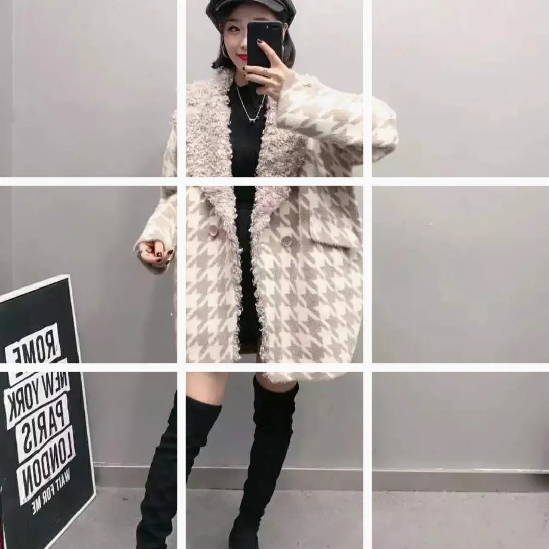 Кашемировое пальто из норки с изображением тысячи птиц, Южная Корея, Dongdaemun, свободное толстое пальто из искусственного меха норки, кашемировое пальто-кардиган La