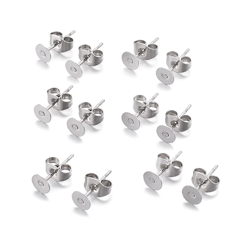 PandaHall 10pcs Flat Round 304 Stainless Steel Stud Earring Findings Components for DIY Jewelry Making