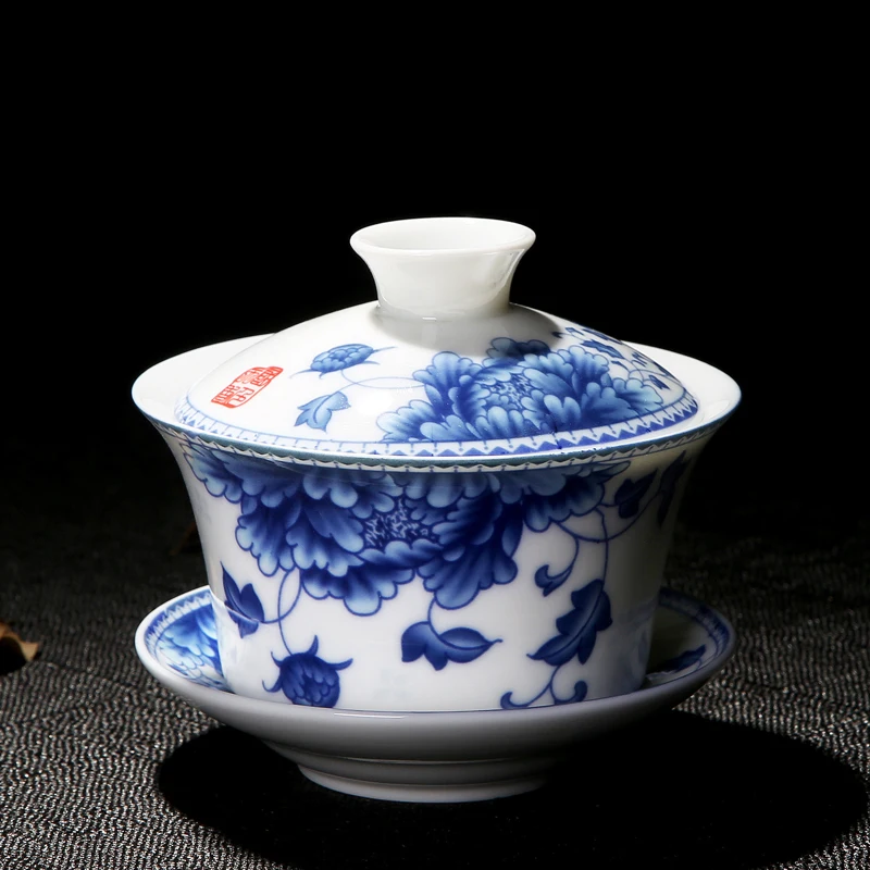 Цзиндэчжэнь керамическая чаша крышка синий и белый три gaiwan чайные сервизы ручная