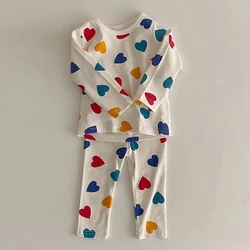 LZH – pyjama décontracté pour petite fille, vêtements pour la maison, couleur pêche, cœur, nouvelle collection printemps automne 2022 