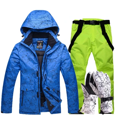 New Thicken Warm Ski Suit Men Women Winter Windproof Waterproof Skiing Gloves Snowboard Jacket Pants Suit Male Plus Size 3XL - Цвет: Color 16