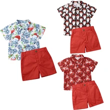 От 1 до 6 лет, Рождественская футболка с короткими рукавами и принтом Санта Клауса для маленьких мальчиков топы, шорты штаны, комплект рождественской одежды из 2 предметов