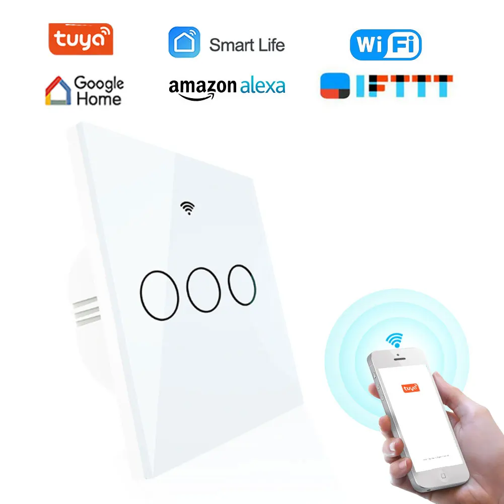 Настенный умный сенсорный выключатель с европейской вилкой Wi-Fi 1 2 3 клавиши 220 В