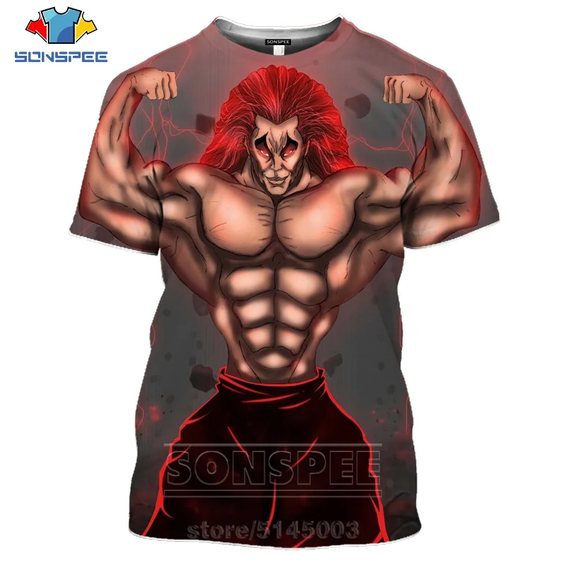 

SONSPEE Anime Grappler Baki T Shirt 3D Boxing Comic Cartoon Men Tshirt Fun Women Sweatshirt Street Men's T-shirts Black Clothing