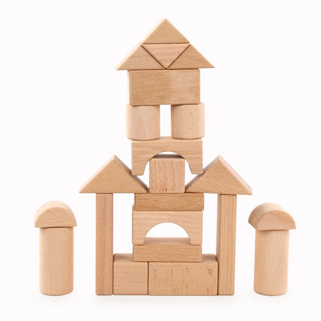 Montessori Wooden Building Block Set Kids Toys 22 PCS Wood Castle Blocks Stacking Game Construction Toys For Boys Girls Gift Hot 1