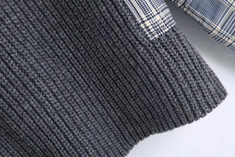 Женские шикарные вязанные свитера za с карманами в стиле пэчворк с длинным рукавом тянущиеся пуловеры женские повседневные Теплые Топы
