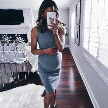 

Pregnant Woman Dresses O Neck Sleeveless Breathable Maternity Dress For Pregnant Vestido Robe Casual Knee-length Slim Dress