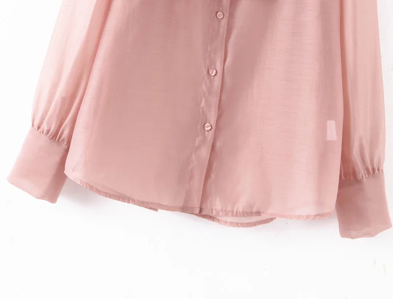 Модная женская рубашка Za, осень, розовая Повседневная рубашка с галстуком-бабочкой, корейский стиль, рубашки, блузки, свободные женские блузы с длинным рукавом, топы
