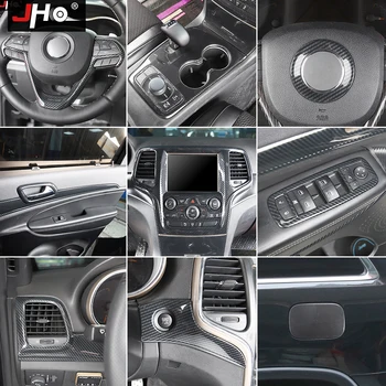 

JHO Whole Set PLASTIC Carbon Grain Car Center Console Overlays Cover Trim For Jeep Grand Cherokee 2014-2018 2017 2016 2015 WK2