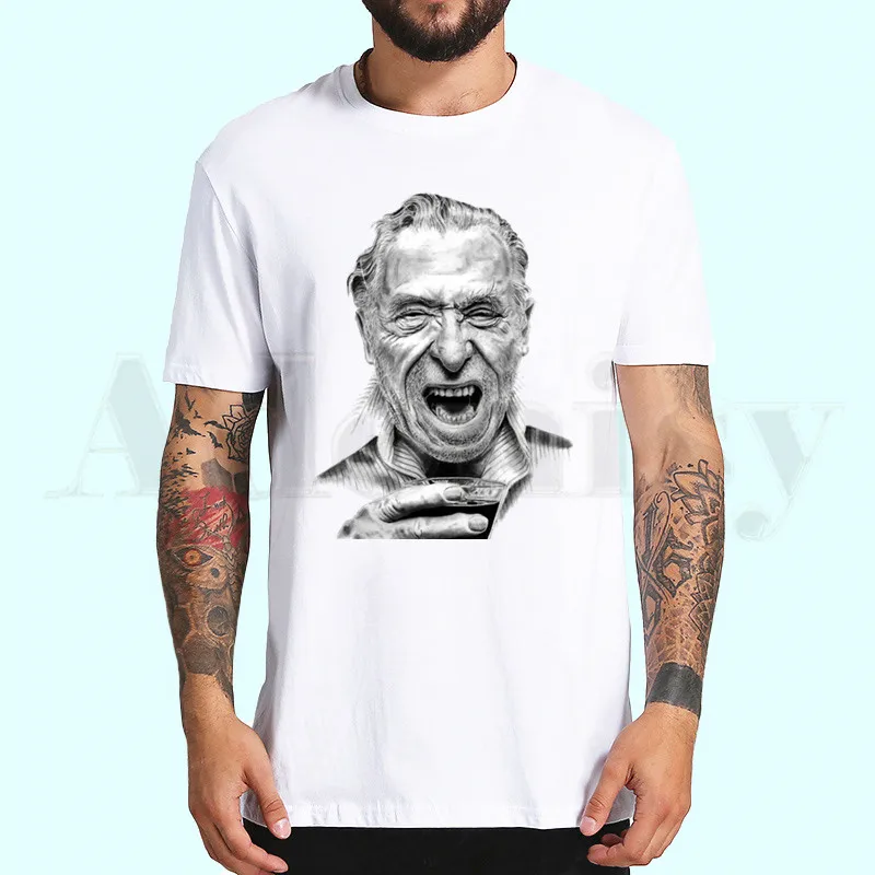 Мужская Винтажная футболка с коротким рукавом Charles Bukowski| |