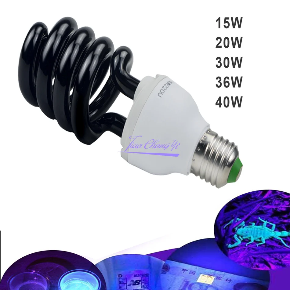 E27 15W 30W 40W 220V Spiral Quartz Fluorescent UV Black Light