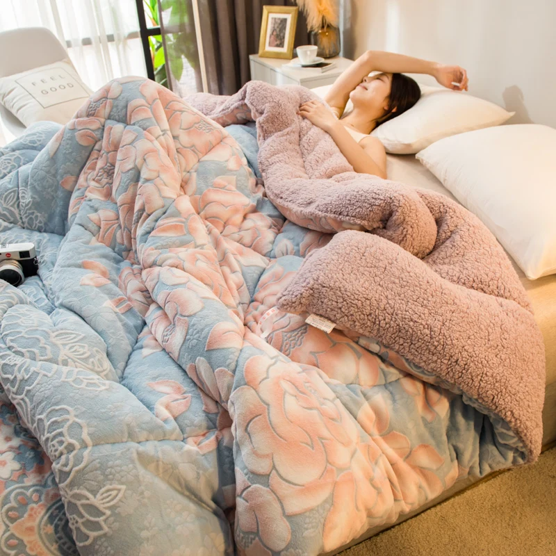 3D резное бархатное одеяло, зимнее овечья шерсть, цветочный узор, двустороннее одеяло, хлопковое утолщенное теплое бархатное лоскутное одеяло