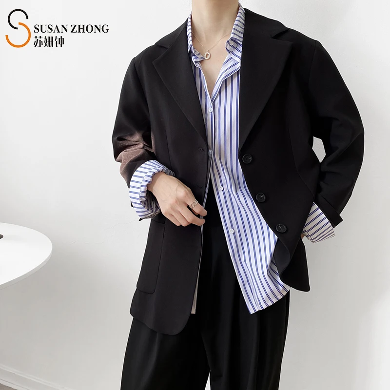 Women Coat Female Blazer Suit Slit Cuff Drop Shoulder Notched Collar Big Pockets Delicate Tailored Stiff Fabric Autumn Winter |