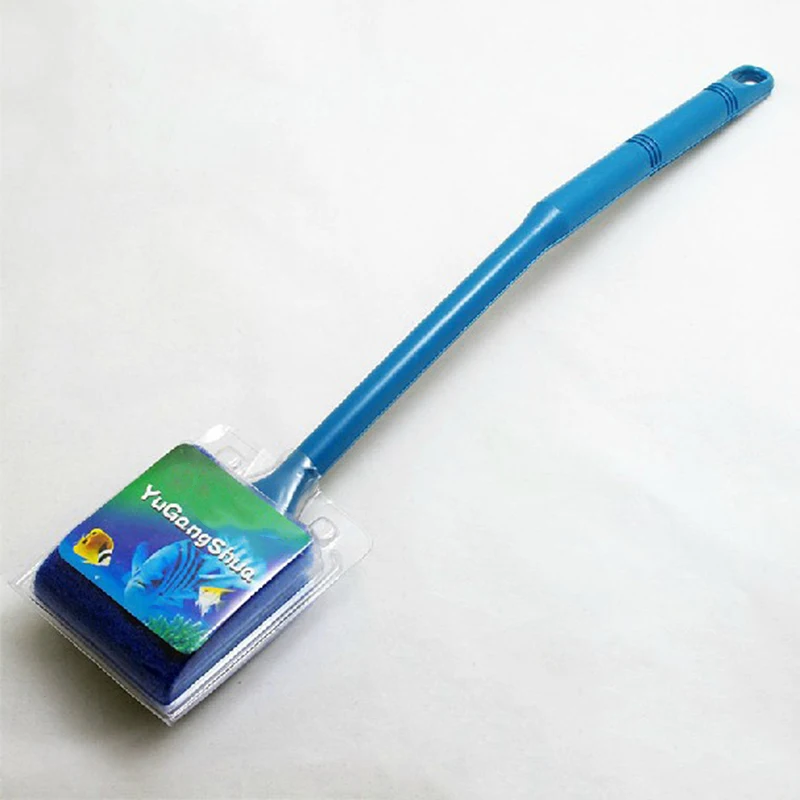 2 головки Чистящая губка, щетка с пластиковой ручкой для аквариума стеклянный инструмент для очистки от водорослей стеклянный аквариум очиститель растений аквариумные аксессуары - Цвет: Синий