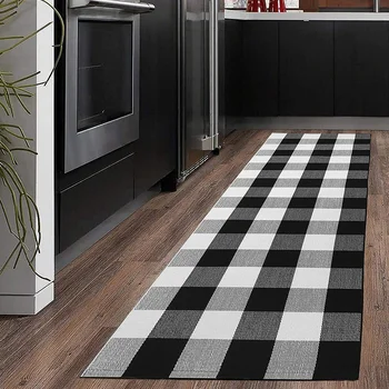 

Buffalo Check Runner Rug (24 x 71 Inches),Hand-Woven Buffalo Plaid Runner Rugs, Black and White Checkered Outdoor Rugs