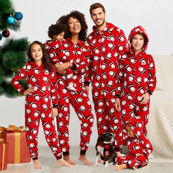 

Winter Family Christmas Onesie Pajamas Fashion Cute Hooded Pajamas Sleepwear Mother Father Kids Nightwear Matching Outfits 2020