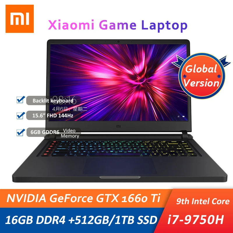 Игровой ноутбук Xiaomi Mi 15 6 дюймов GTX1660Ti i7-9750H 16 Гб DDR4 1 ТБ/512 ГБ SSD 144 Гц 72% NTSC игровой
